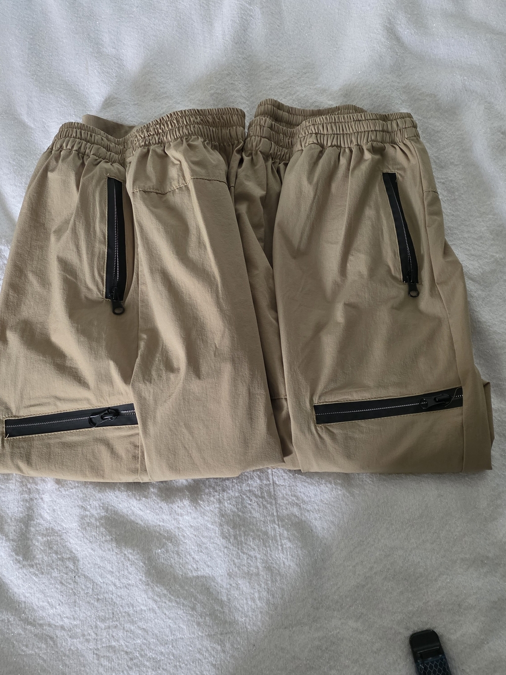 2 Pair Vangull Unisex Tan Khaki Cargo Pants Elastic Waist Black Zipper Pockets